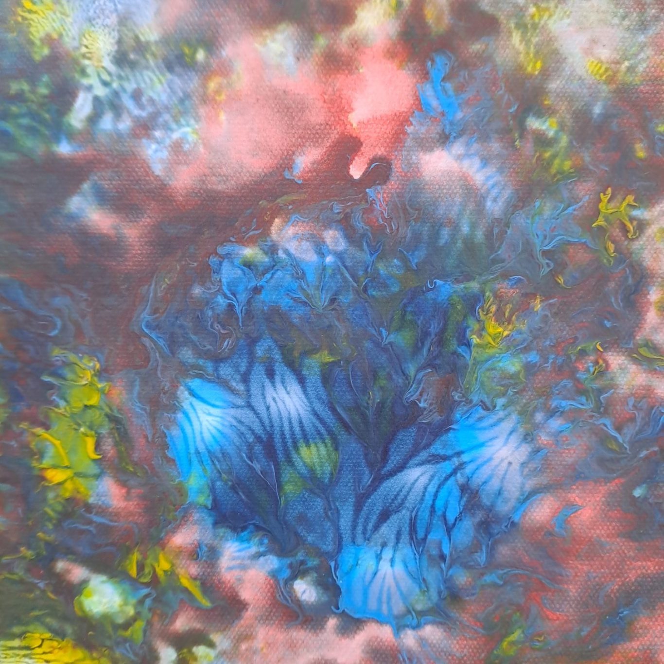 Détail toile abstraite colorée, peinture en relief avec nervure Toile acrylique moderne et colorée, fond texturé, nervure en relief