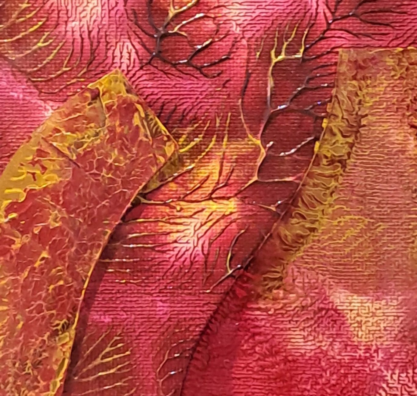 Détail toile abstraite colorée avec nervure en relief Œuvre acrylique colorée aux effets texturés et nervures en en relief