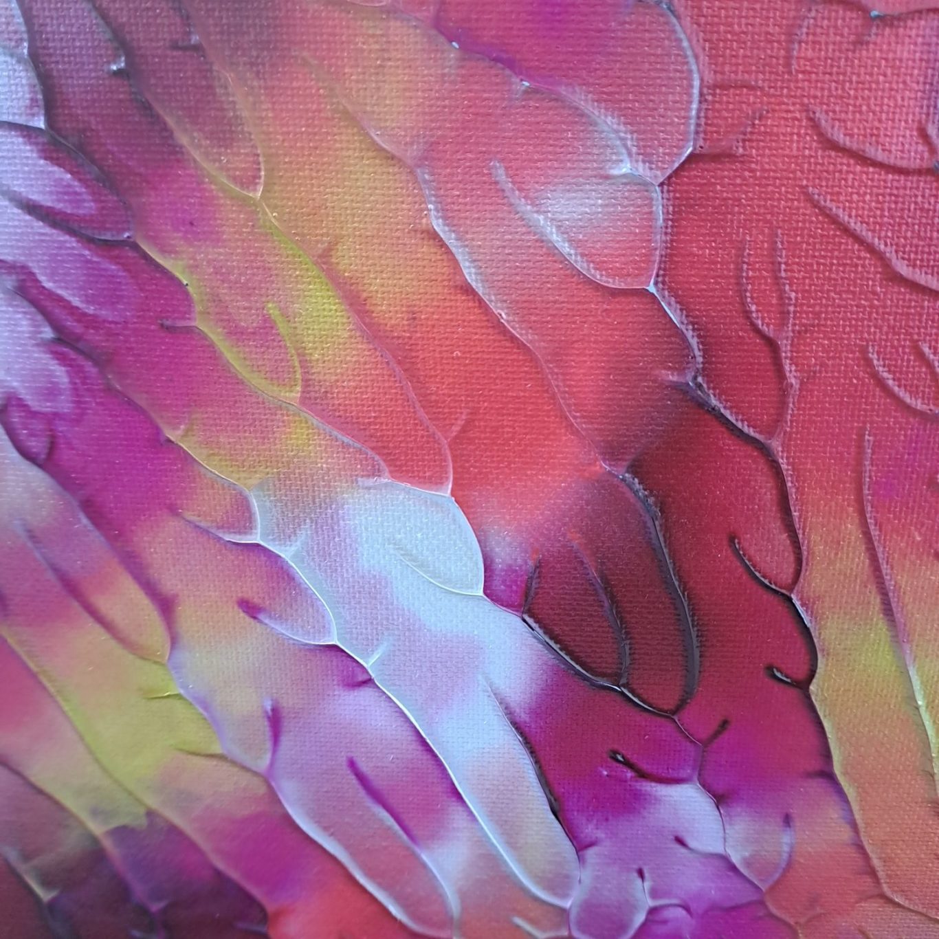 Détail sur nervures en relief sur toile acrylique Toile colorée abstraite, nervures en relief.